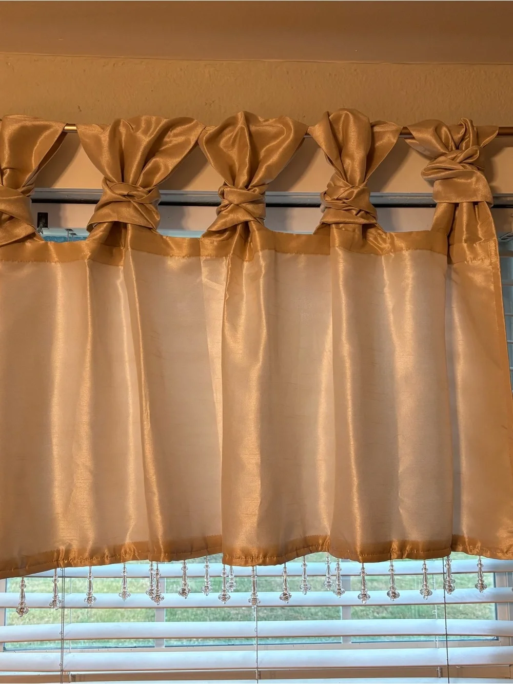 Elegant Gold Window Valance with Beaded Trim - Brand Unspecified